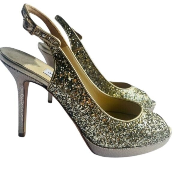 ✨Jimmy Choo Nova Glitter Heels – Size 38.5 EU ✨ US 8 - Vintage Glamour - Picture 1 of 16